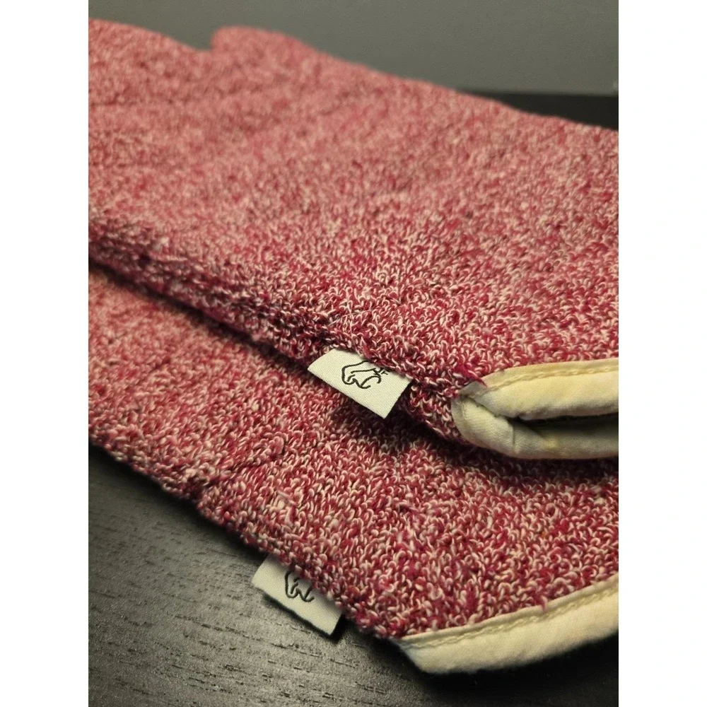 PAIR Pampered Chef Oven Mitts 100% Cotton Terry Cloth Cranberry Red Retired 1329
